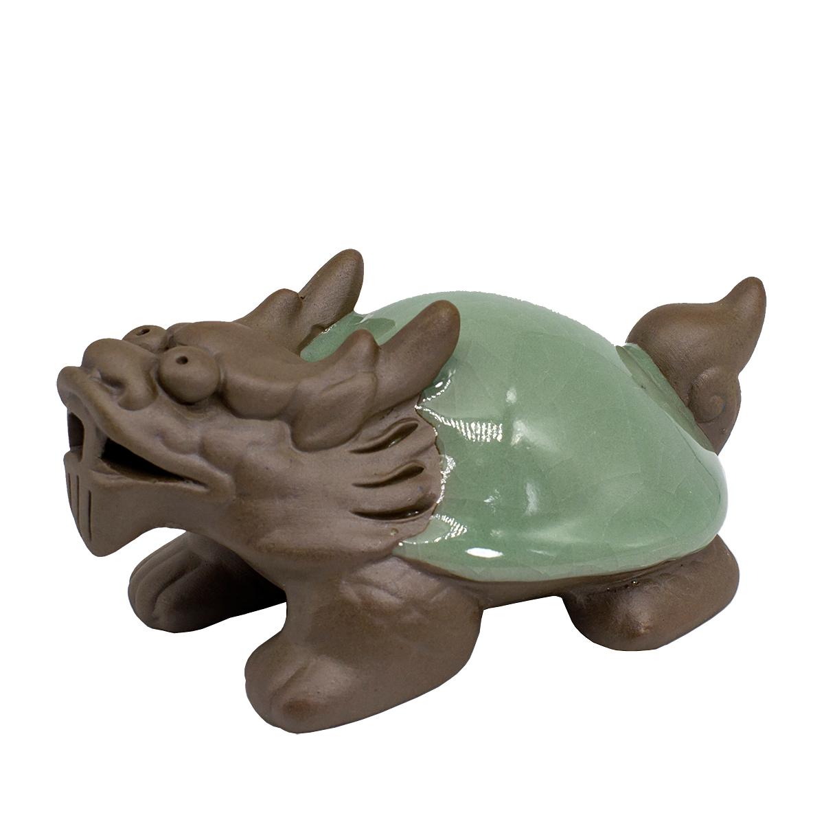 Чайная фигурка из исинской глины с нефритовой эмалью "Черепаха дракон", 5 см