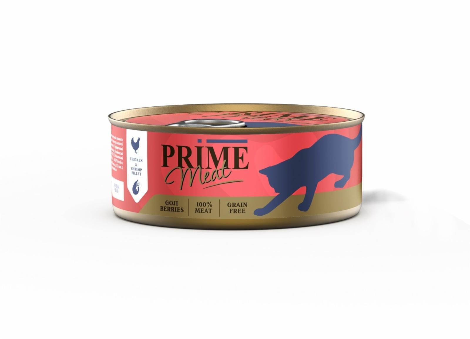 Prime | Консервы для кошек курица с креветкой, филе в желе. 100 г