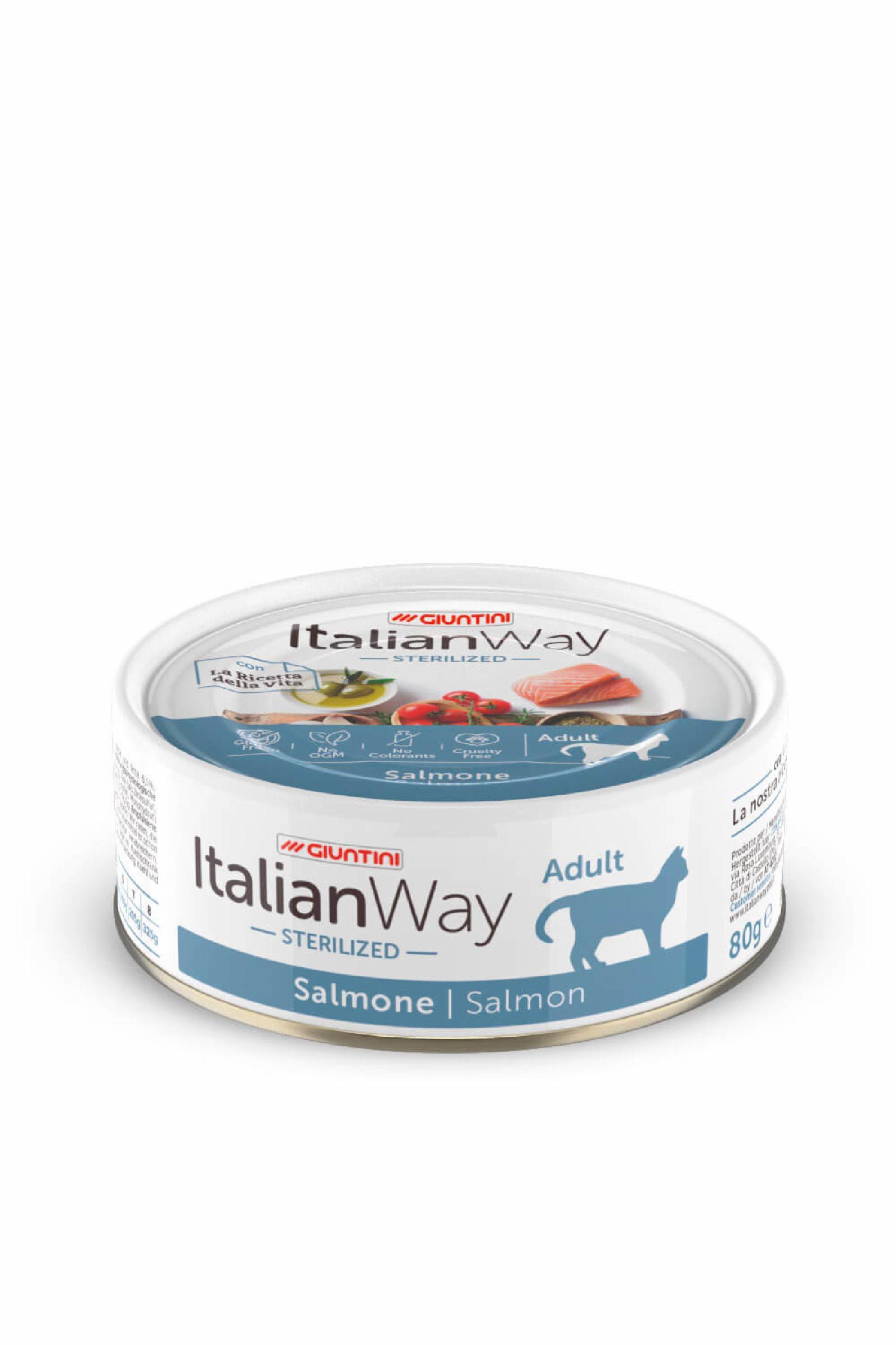 Italian Way Консервы | безглютеновые для стерилизованных кошек, с лососем. 80 г