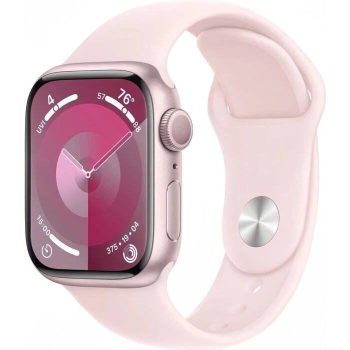 Apple | Смарт-часы Apple Watch Series 9 A2978 41мм OLED корп.розовый Sport Band рем.светло-розовый разм.брасл.:130-180мм (MR933LL/A)