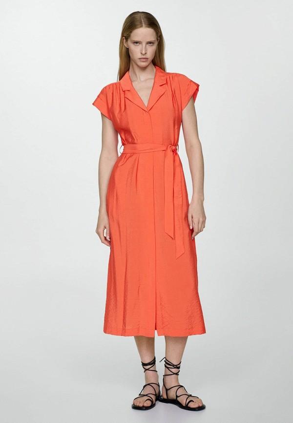 Платье Mango - цвет: оранжевый, коллекция: мульти.