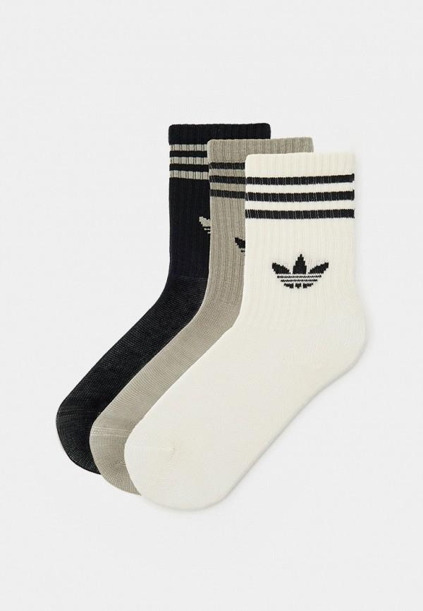 Носки 3 пары adidas Originals - цвет: белый, хаки, черный, коллекция: мульти.