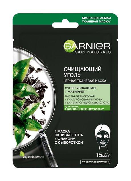 Garnier Черная тканевая маска Очищающий уголь и Листья Зеленого Чая