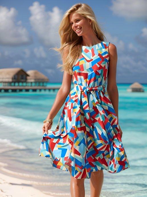 Платье летнее сарафан легкий с разрезом пляжное- KEL'LY