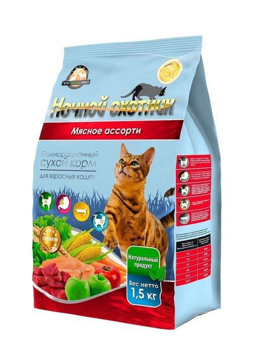 Корм для кошек сухой полнорационный мясное ассорти 1,5 кг