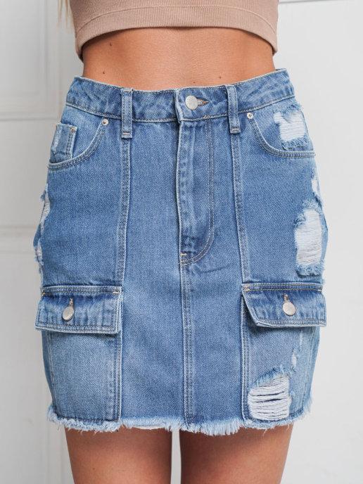 Юбка джинсовая короткая с карманами
