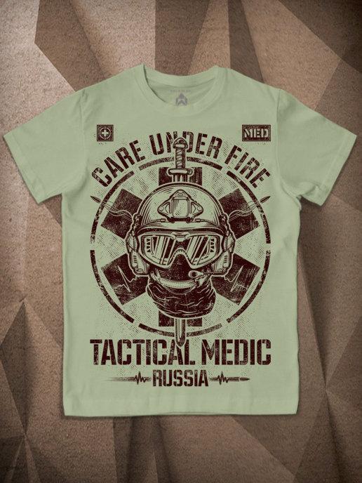 Футболка мужская с принтом «TAKTICAL MEDIC» фисташка хлопок