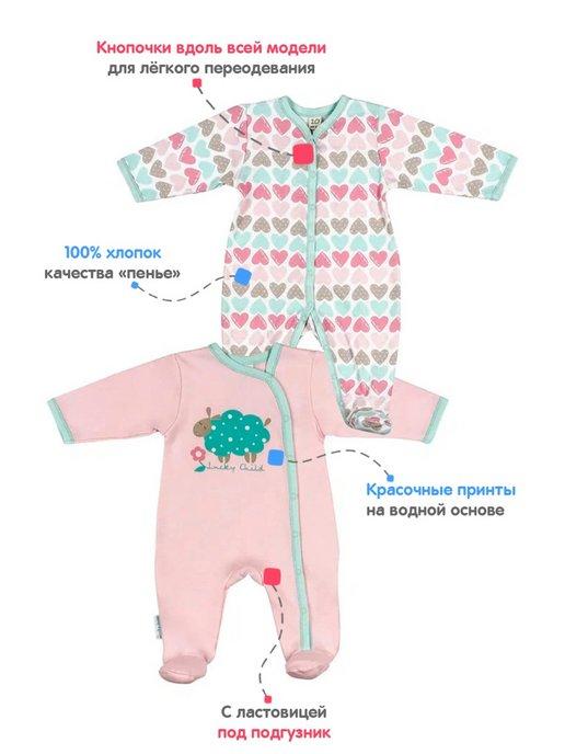 Комбинезон нательный для малыша. Слип для новорожденных 2шт