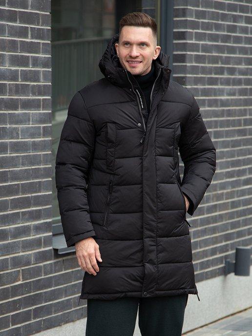 Куртка мужская зимняя пуховик длинный с капюшоном оверсайз