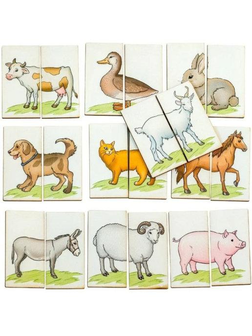 Разрезные картинки-половинки с животными "Ферма" деревянные