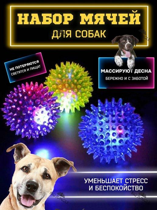 Светящиеся мячики с пищалкой для собак, 3 штуки