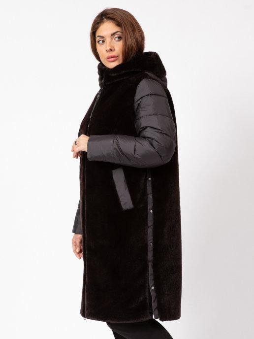 Пальто зимнее длинное с капюшоном, Шуба из эко меха