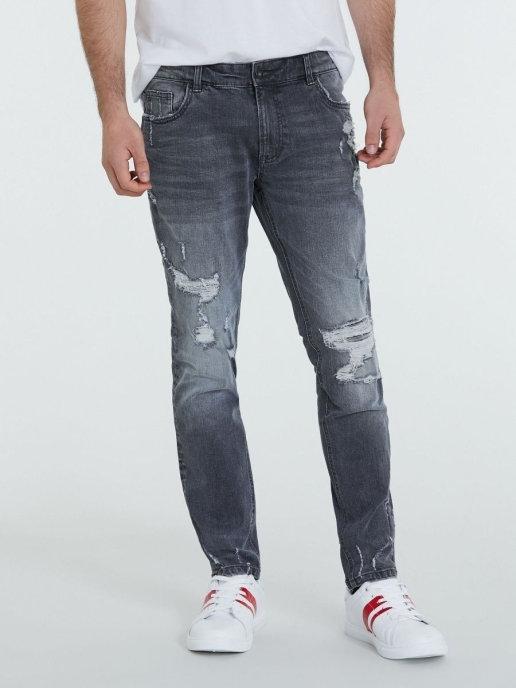 джинсы прямые с потертостями