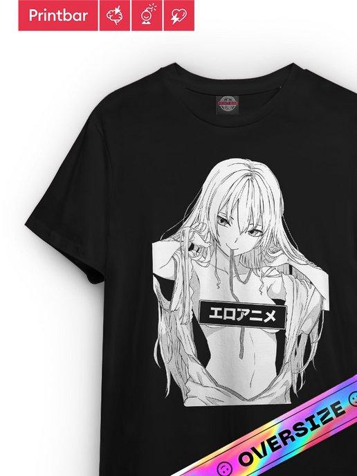 Черная футболка с принтом hentai аниме хентай