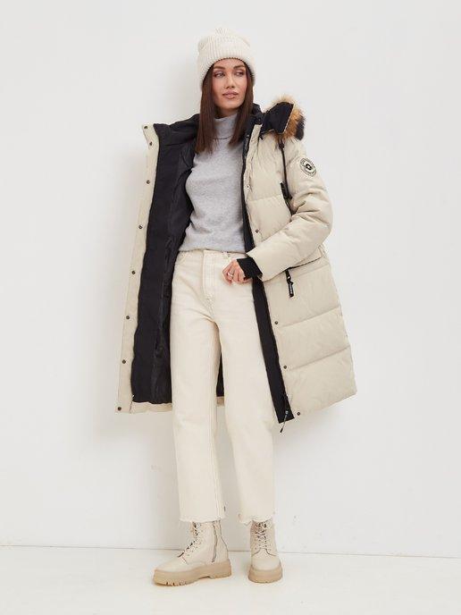 Fine Joyce | Куртка зимняя с капюшоном с мехом удлиненная
