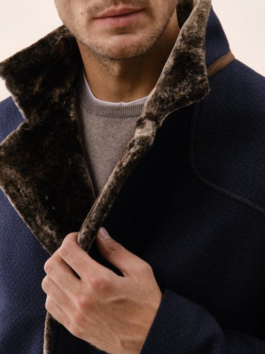 Пальто мужское длинное осень демисезон классическое с мехом