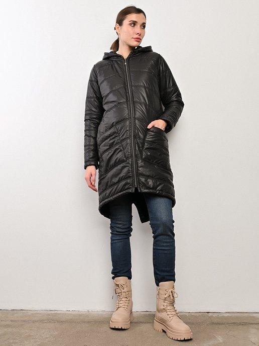 Куртка женская зимняя оверсайз с капюшоном длинная тонкая