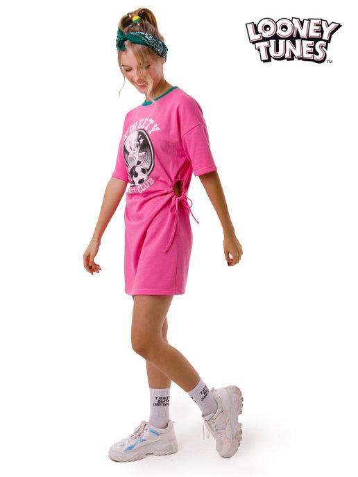 Платье футболка для девочки спортивное летнее с принтом
