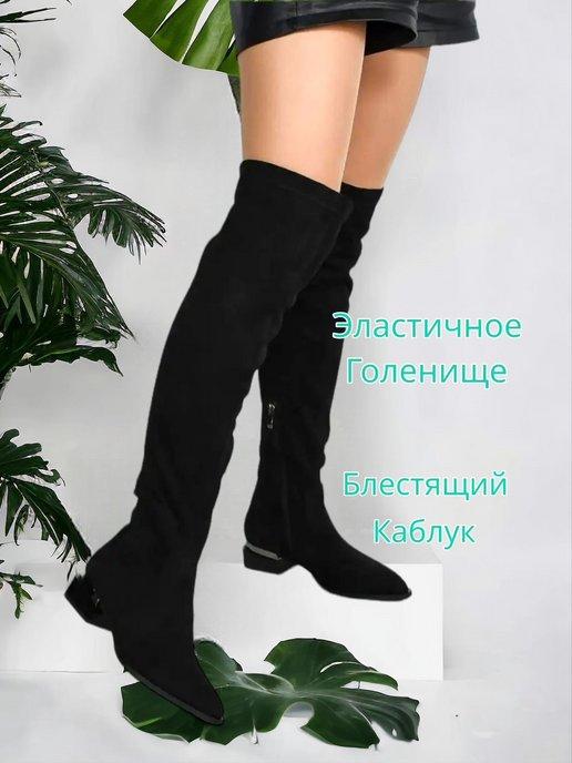 Ботфорты женские демисезонные на каблуке высокие сапоги