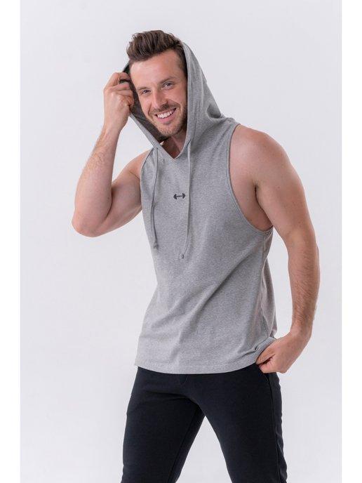 Майка. Fitness Tank top with a hoodie 323. Серый