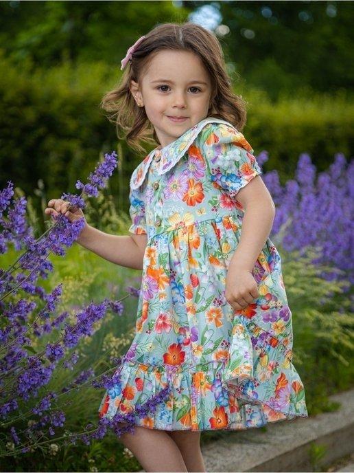 Платье для девочки летнее в садик с воротником
