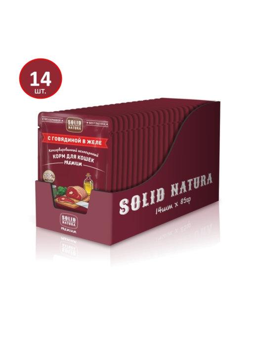 Solid Natura | Влажный корм для кошек говядина-желе Premium пауч 14 х 85г