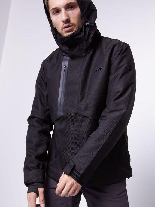Куртка мужская демисезонная спортивная черная с капюшоном