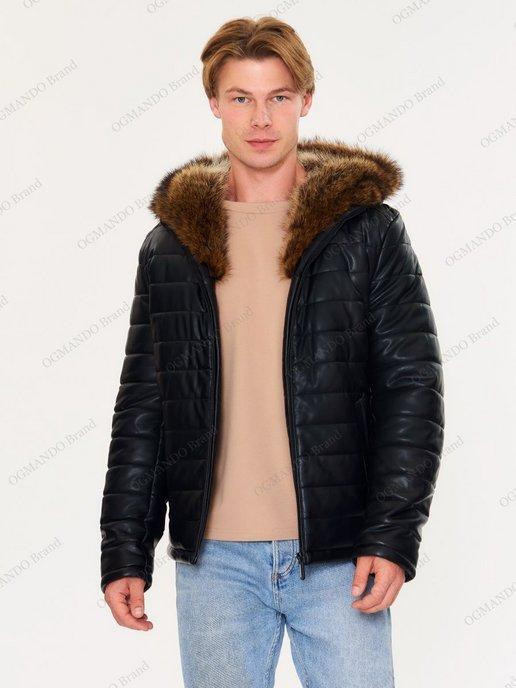 OGMANDO Brand | Куртка зимняя с капюшоном кожаная пуховик