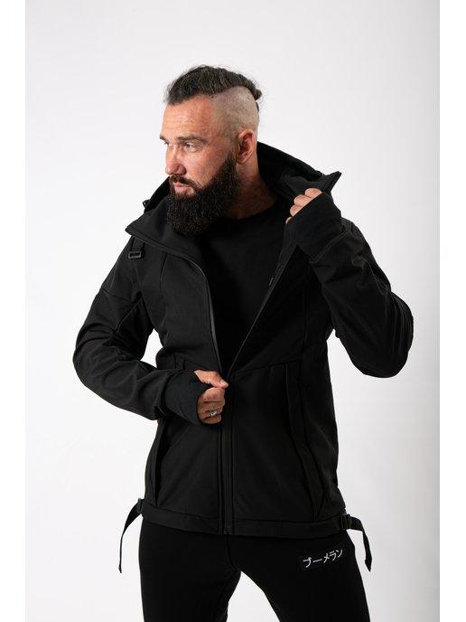 Куртка черная SoftShell с маской premium
