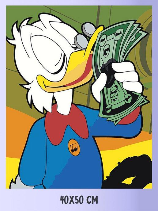 Картина по номерам на холсте Скрудж МакДак с долларами 40х50