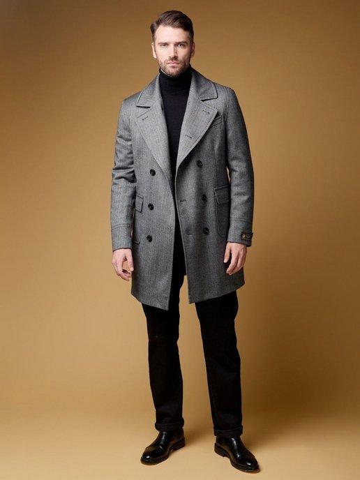 Пальто утепленное двубортное из 100% премиальной шерсти