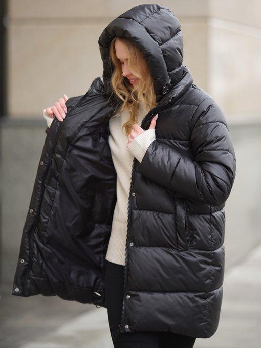 Куртка утепленная удлиненная пуховик осенняя зимняя