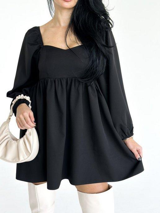 стильное платье женское черное мини коктейльное короткое