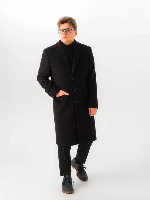 Пальто классическое драповое черное демисезонное длинное
