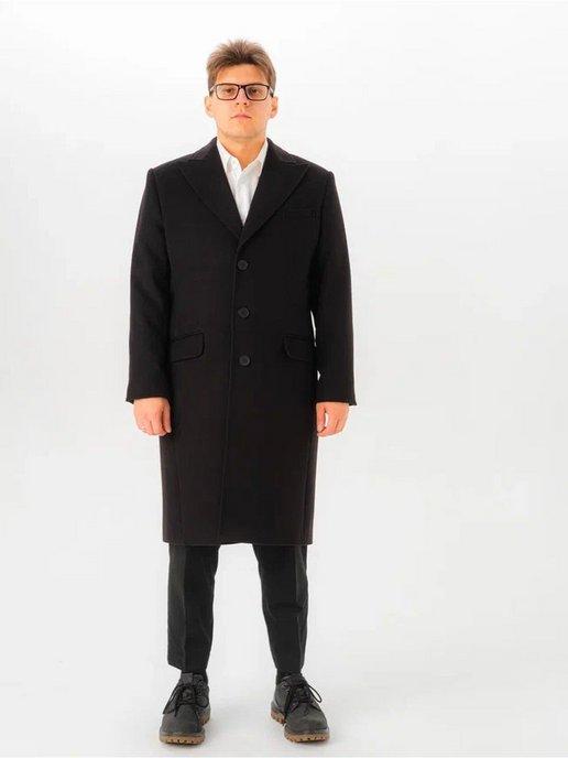 Пальто классическое драповое черное демисезонное длинное