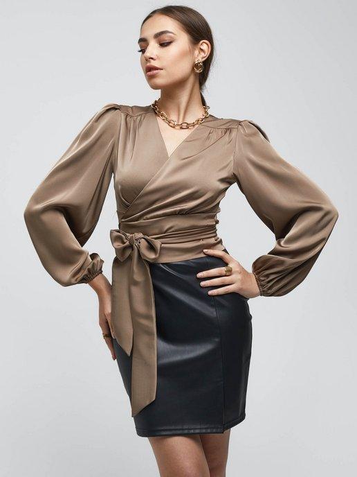 Женская блузка с длинным рукавом нарядная офисная