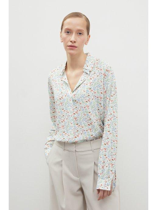 Блузка нарядная с принтом, рубашка летняя с длинным рукавом