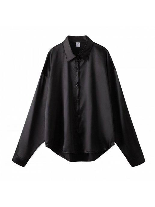 Рубашка оверсайз черная длинная блузка в офис