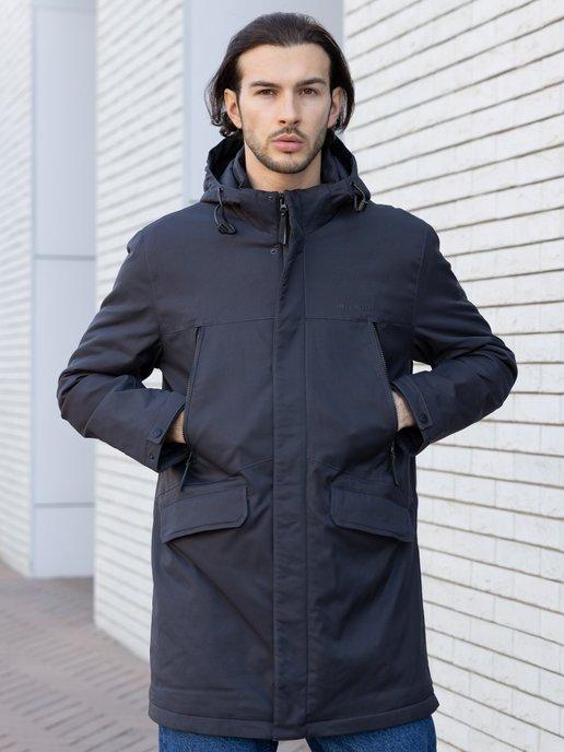Куртка мужская весна с капюшоном удлиненная модная черная