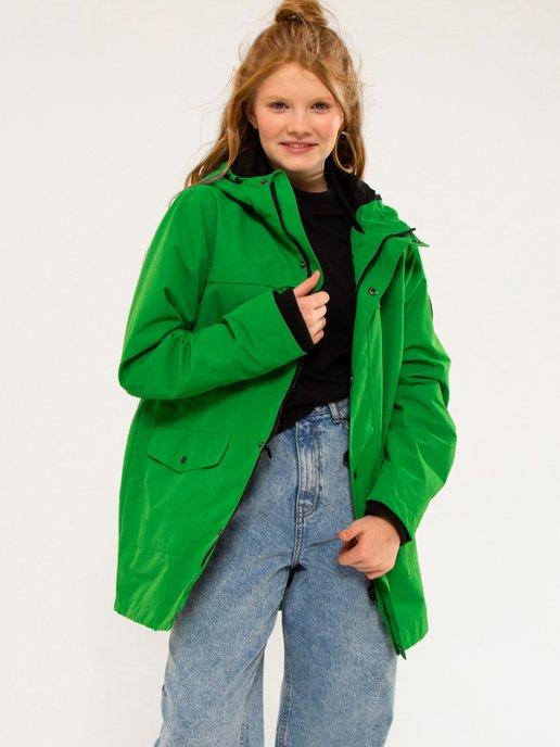 Куртка для девочки детская летняя легкая зеленая с капюшоном