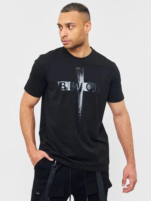 Дизайнерская футболка мужская модная с принтом крест BLVCK