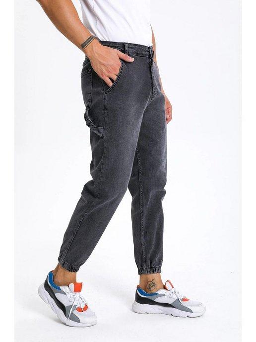 Джинсы джоггеры мужские брюки бананы широкие на резинке