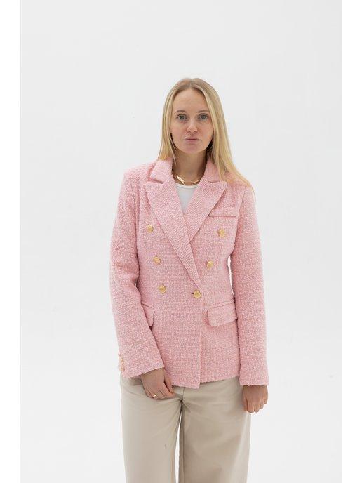 Розовый пиджак твидовый оверсайз жакет блейзер