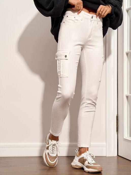 Карго с карманами по бокам джинсы с высокой посадкой прямые