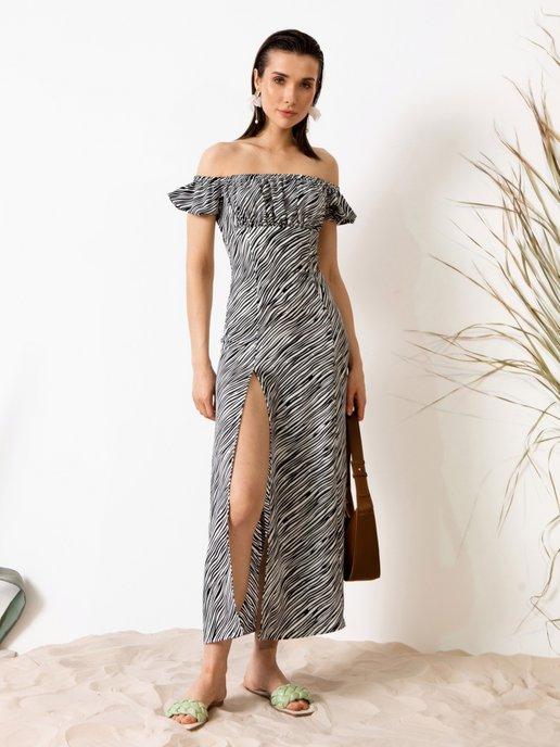 Платье женское летнее вечернее длинное сарафан с разрезом