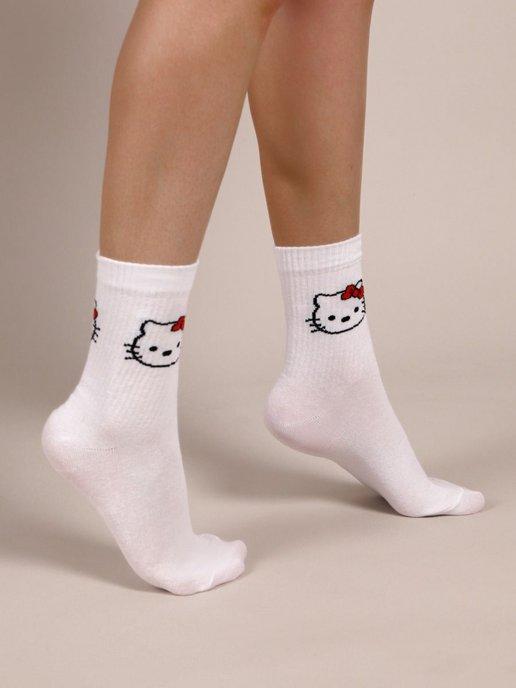 Носки женские высокие с принтом Hello Kitty 1 пара