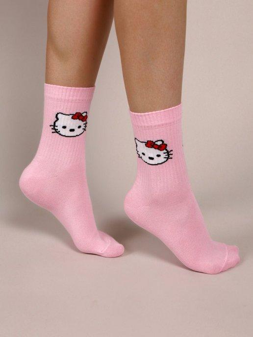 Носки женские высокие с принтом Hello Kitty 1 пара