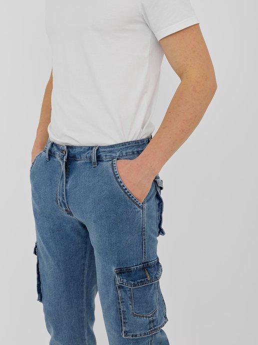 Карго джинсы с накладными карманами широкие