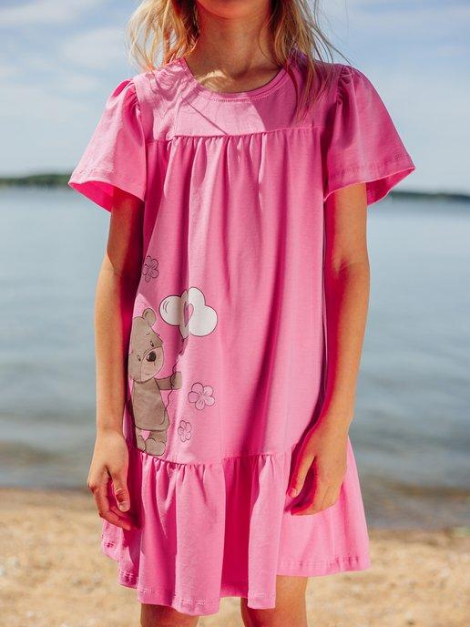 Платье на девочку сарафан хлопок в садик свободный с воланом