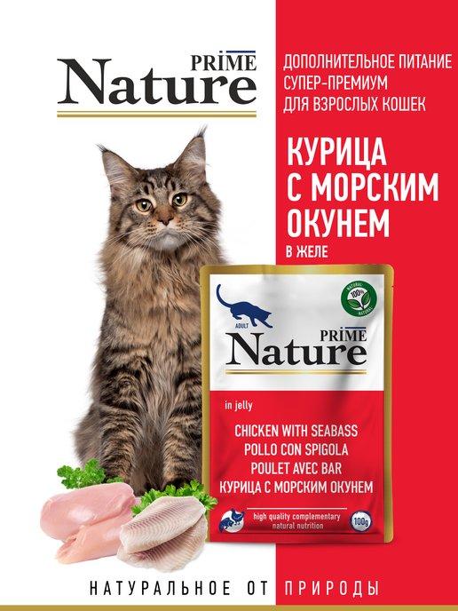 NATURE Пауч для кошек с курицей и морским окунем, 100 г